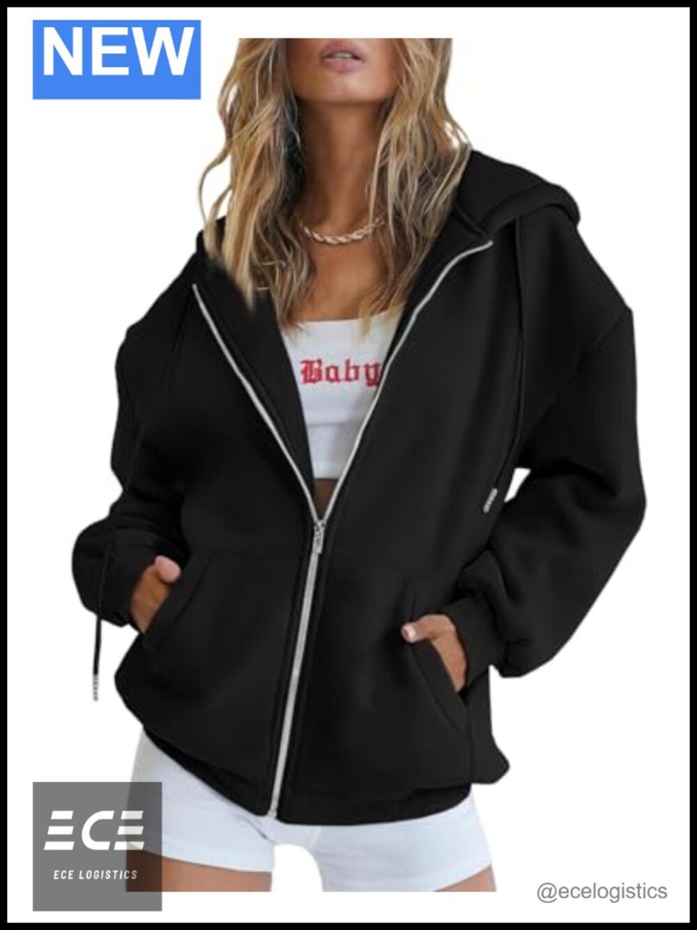 Oversized Fleece Zip Up Hoodie with Pockets Drawstring Hood